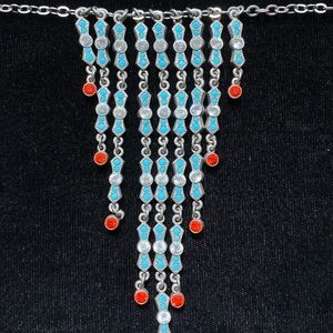 💎 Tommassini Swarowski Crystal Statement Necklace blue waterfall Handmade USA